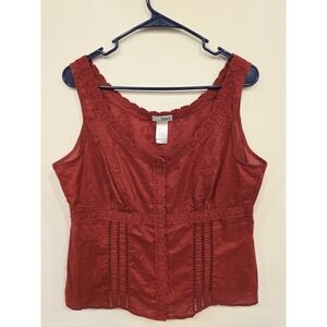 Crochet‎ Trim Tank Top Boho Cottagecore Earthy Women's LG Cotton Folk Prairie